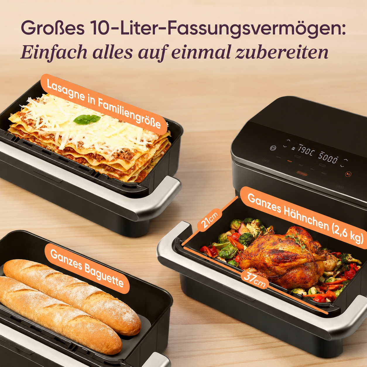 Heißluftfritteuse 2 Kammern, Dual Blaze TwinFry 10L Airfryer, mit 4 Heizrohren und flexiblen Kammern, gleichmäßige Hitzeverteilung, Temperatur bis 240 Grad C, Schwarz, TF102S