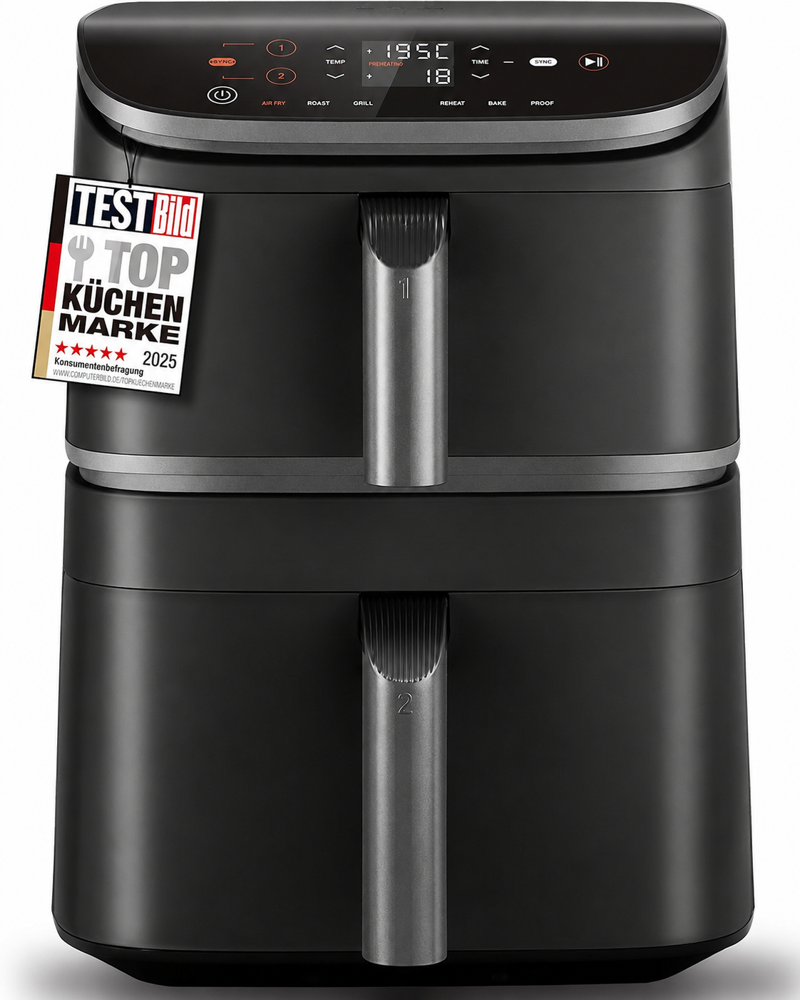 Heißluftfritteuse 2 Kammern, Dual Blaze TwinFry 10L Airfryer, mit 4 Heizrohren und flexiblen Kammern, gleichmäßige Hitzeverteilung, Temperatur bis 240 Grad C, Schwarz, TF102S