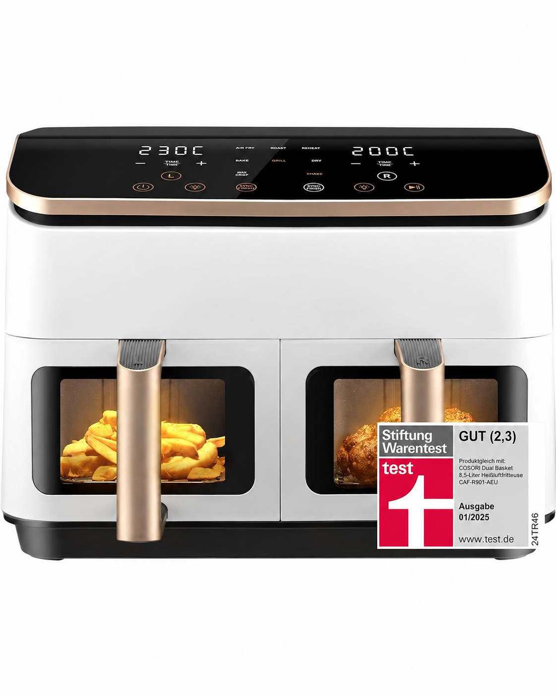 Heißluftfritteuse 2 Kammern, Dual Blaze TwinFry 10L Airfryer, mit 4 Heizrohren und flexiblen Kammern, gleichmäßige Hitzeverteilung, Temperatur bis 240 Grad C, Schwarz, TF102S