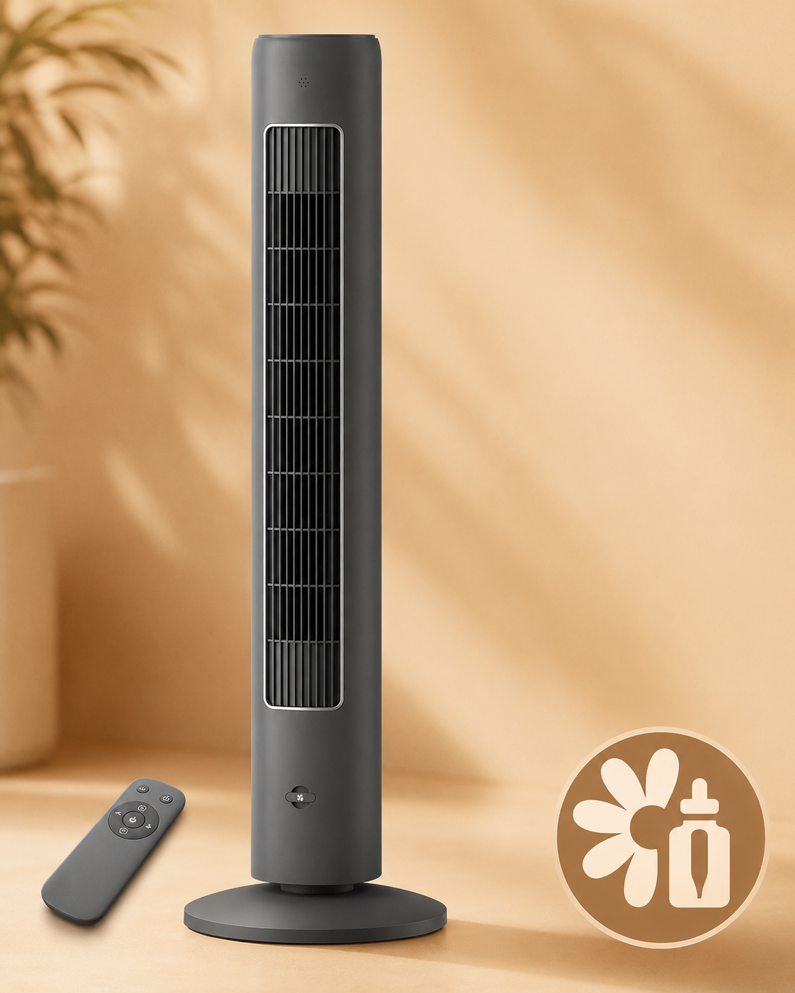 5000 Series Oscillating Tower Fan, 105 cm, Remote Control, Timer, 3 Speeds, 3 Modes, 40W, Powerful Quiet Airflow, Usable as Aroma Diffuser, Grey (CX5535/11)