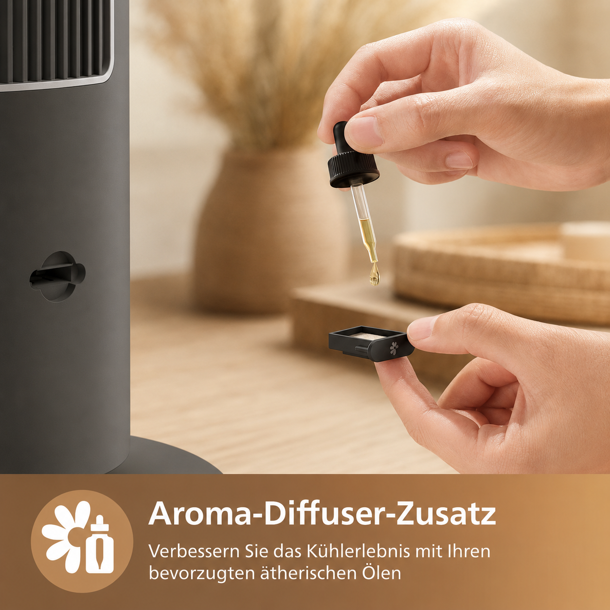 5000 Series Oscillating Tower Fan, 105 cm, Remote Control, Timer, 3 Speeds, 3 Modes, 40W, Powerful Quiet Airflow, Usable as Aroma Diffuser, Grey (CX5535/11)