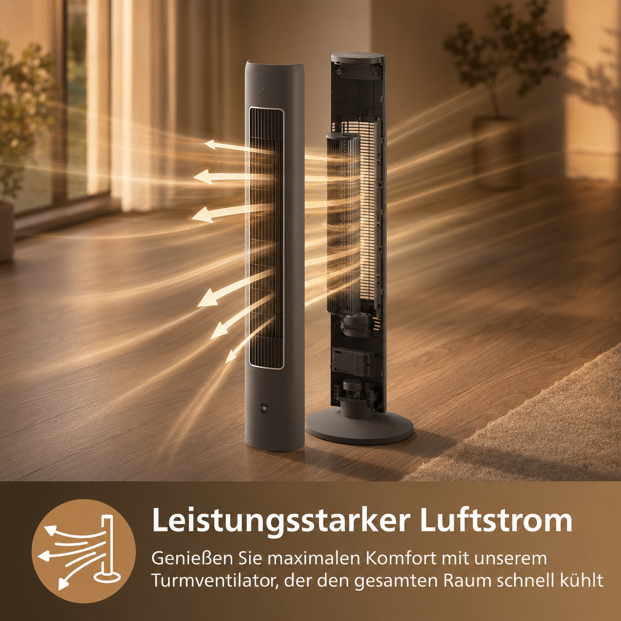 5000 Series Oscillating Tower Fan, 105 cm, Remote Control, Timer, 3 Speeds, 3 Modes, 40W, Powerful Quiet Airflow, Usable as Aroma Diffuser, Grey (CX5535/11)