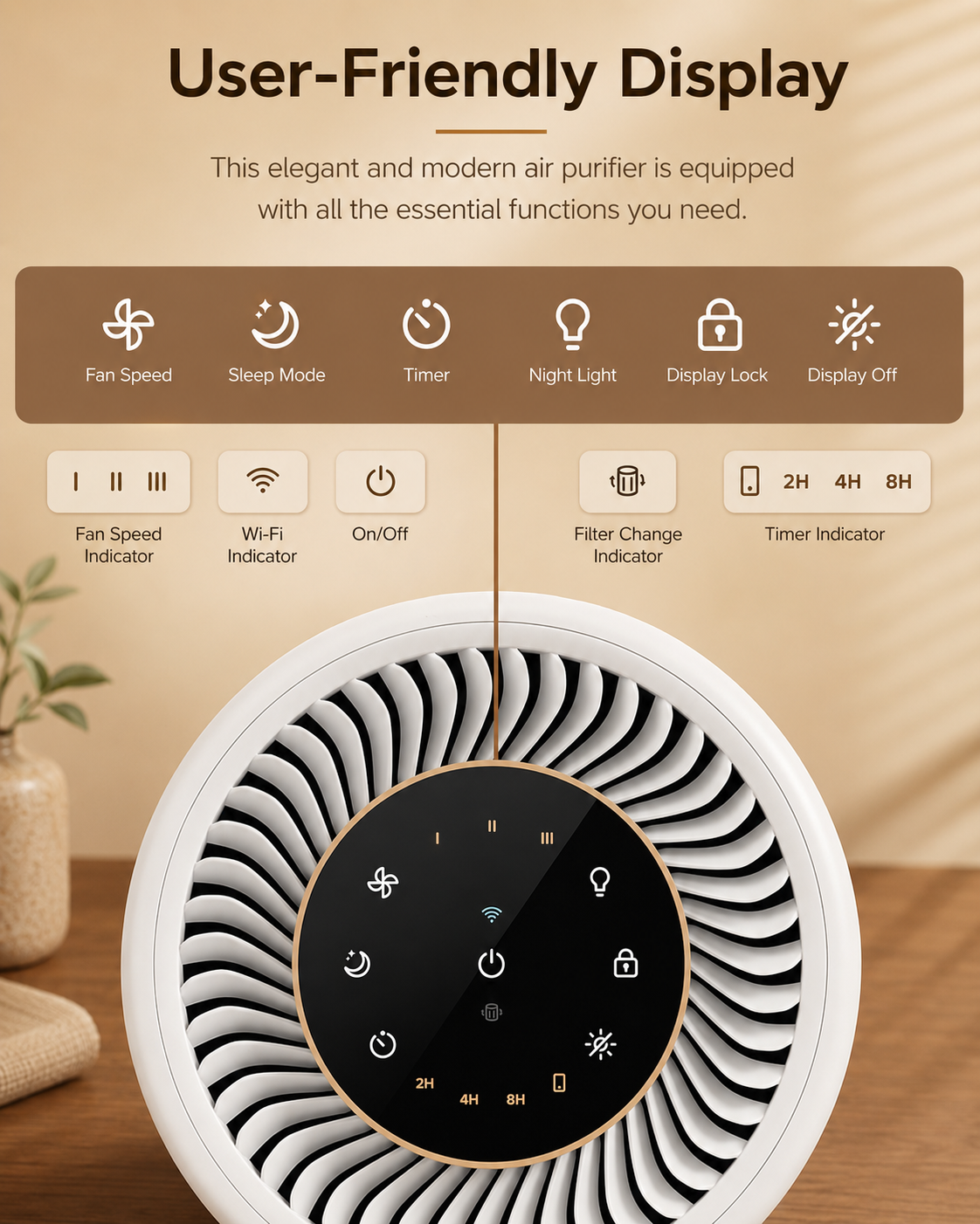 Smart Air Purifier with Pet Mode, HEPA Filter, Dual Sensors & 87㎡ Coverage