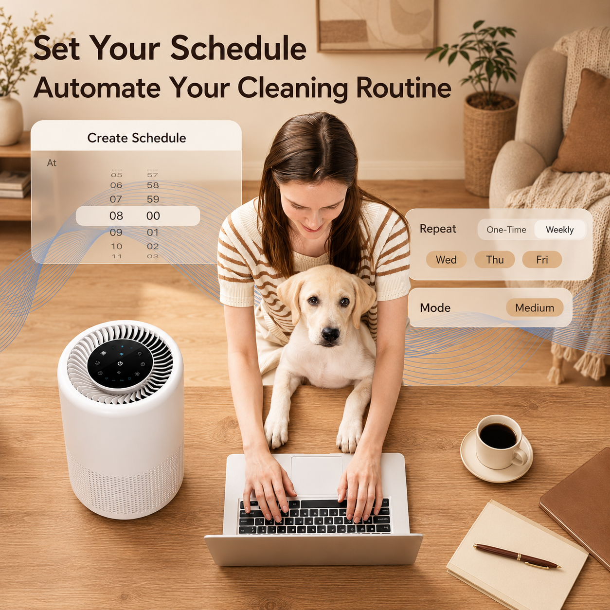 Smart Air Purifier with Pet Mode, HEPA Filter, Dual Sensors & 87㎡ Coverage