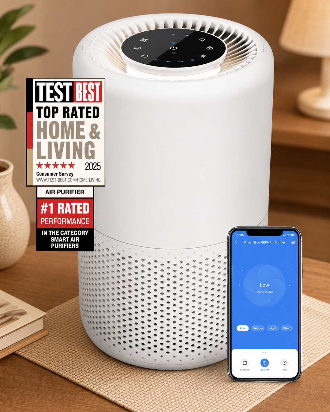 Smart Air Purifier with Pet Mode, HEPA Filter, Dual Sensors & 87㎡ Coverage