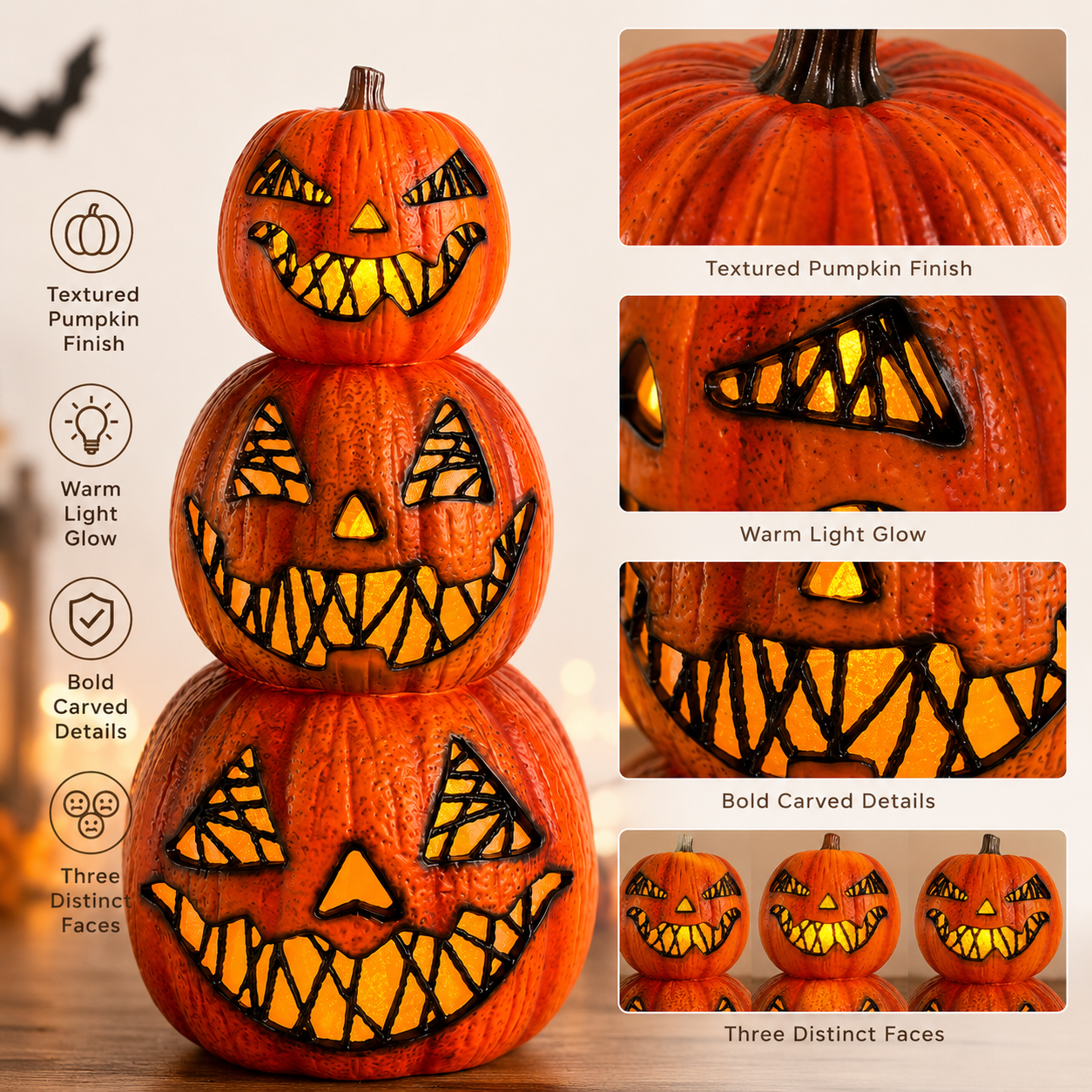 Stacked Jack-O’-Lantern Tower