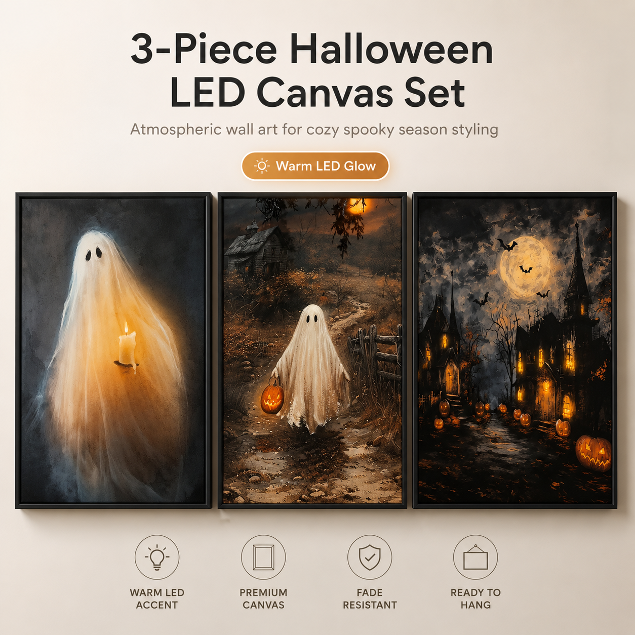 3-Piece HalloweenLED Canvas Set