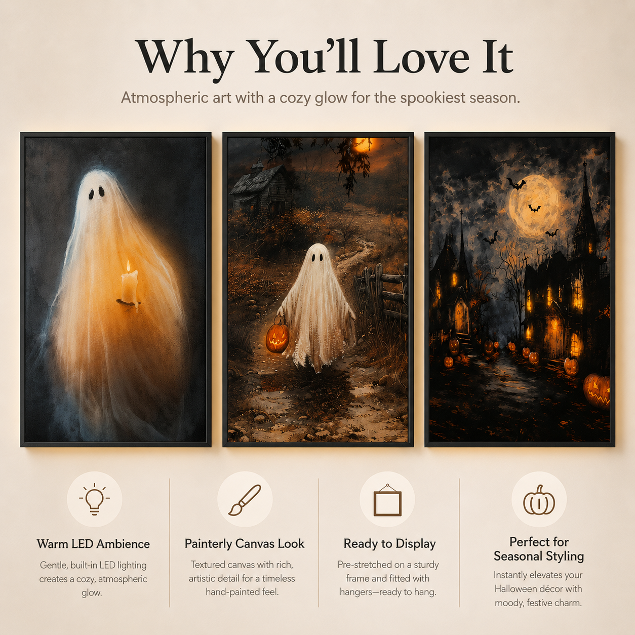 3-Piece HalloweenLED Canvas Set