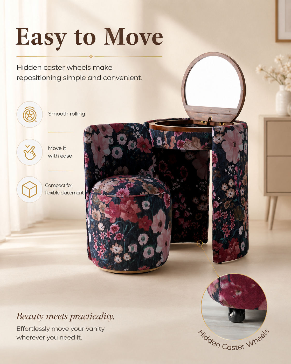 Qcncln Upholstered Vanity & Stool Set