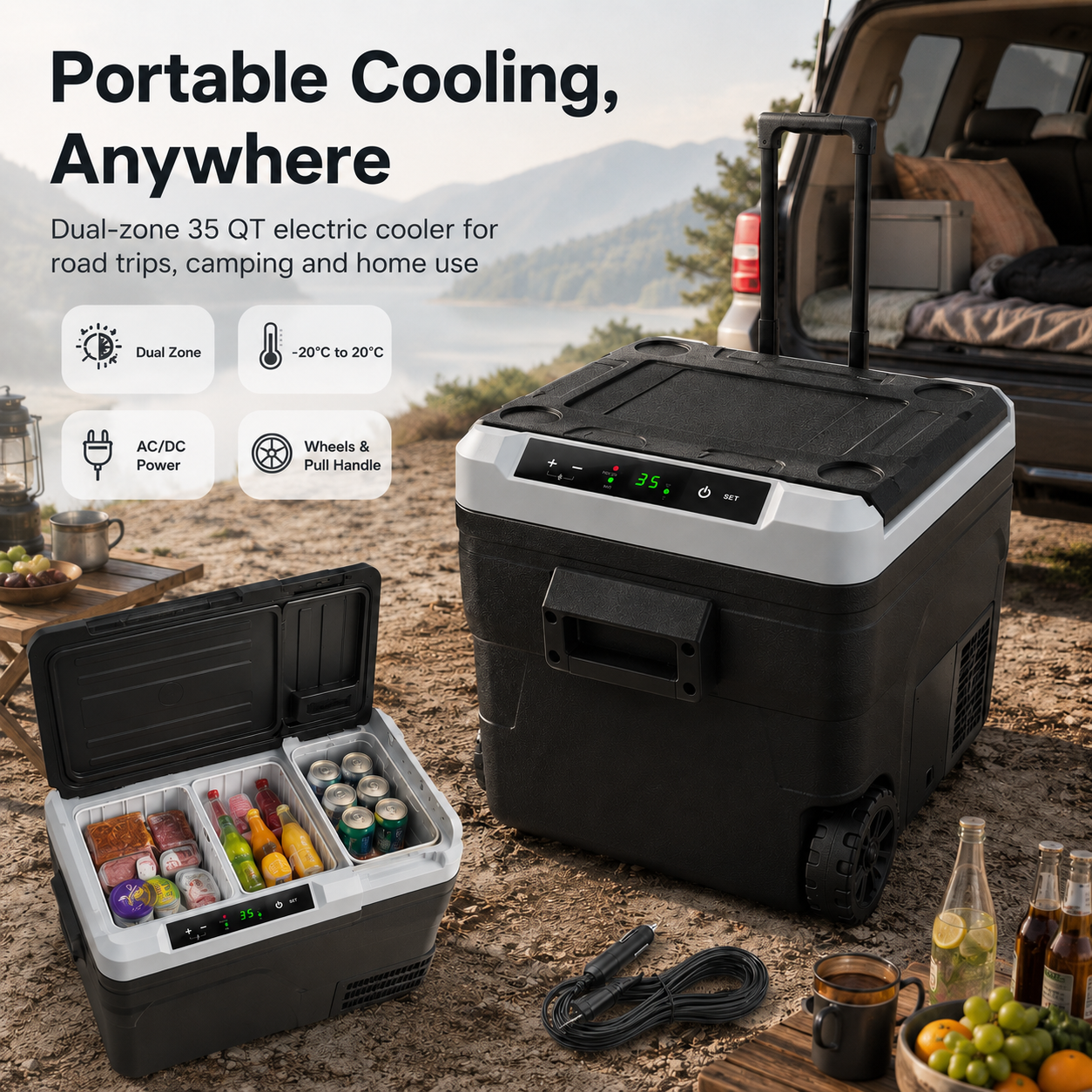 52QT 12 Volt Refrigerator, -4℉~68℉ Portable Freezer, for Car