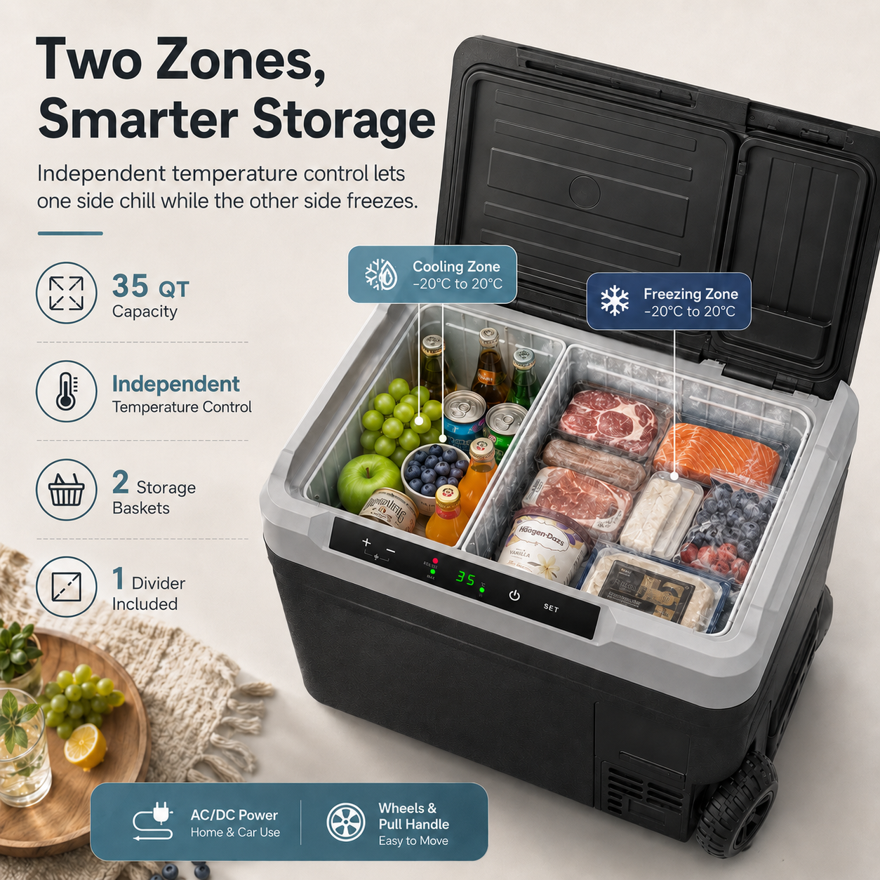 52QT 12 Volt Refrigerator, -4℉~68℉ Portable Freezer, for Car
