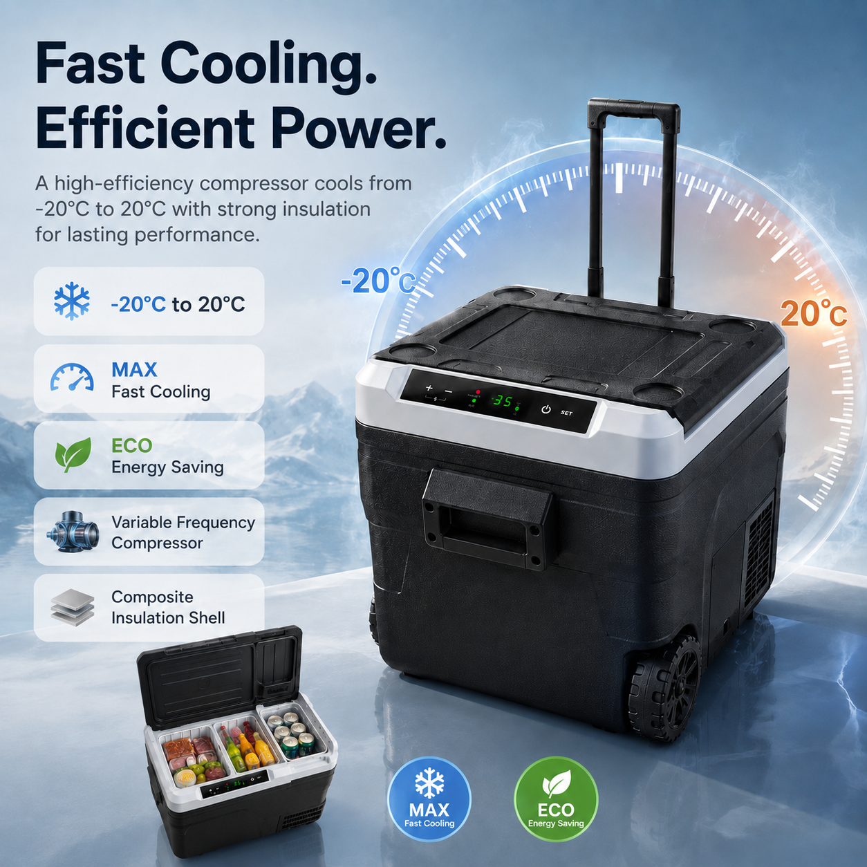 52QT 12 Volt Refrigerator, -4℉~68℉ Portable Freezer, for Car