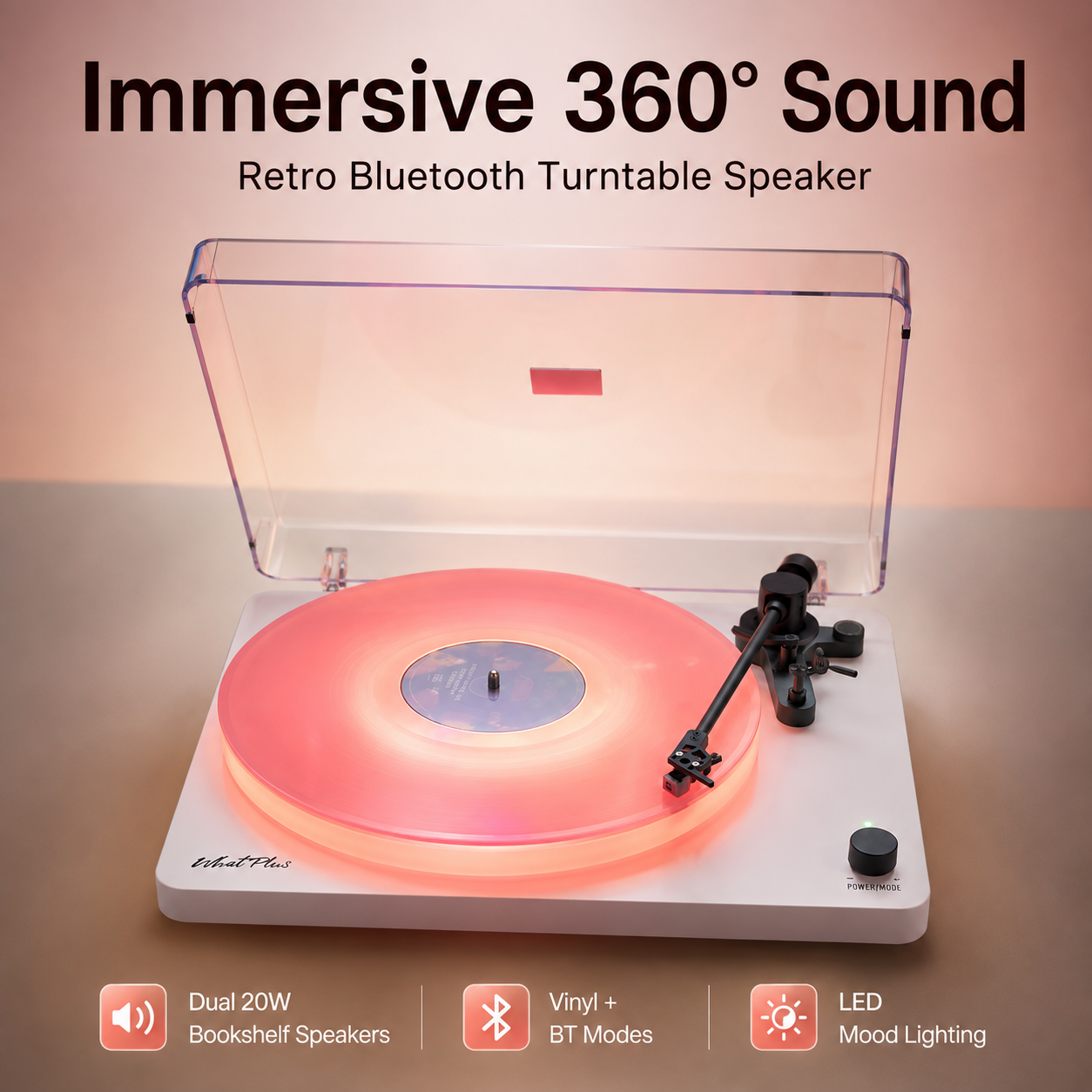 Vinyl Record Player with Bluetooth, Speakers and LED Lighting