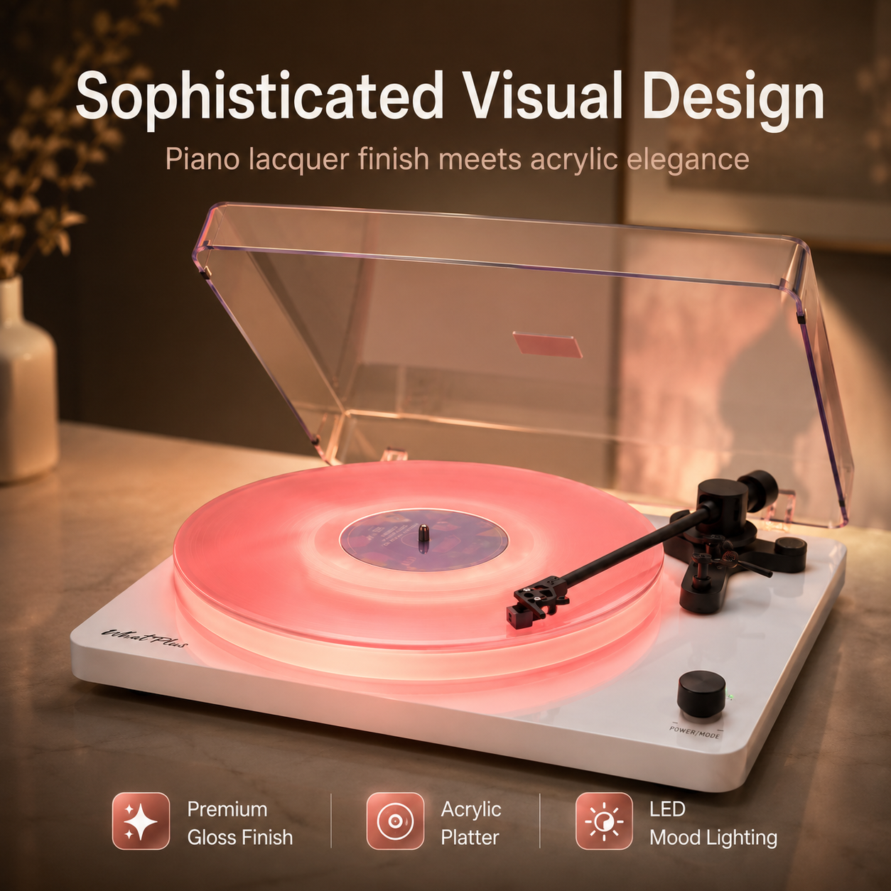 Vinyl Record Player with Bluetooth, Speakers and LED Lighting