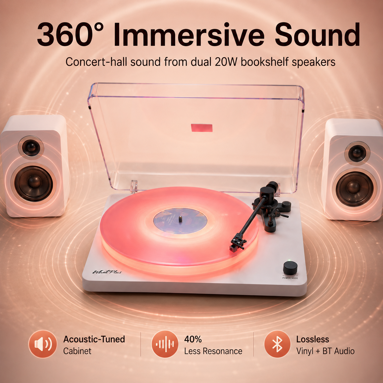 Vinyl Record Player with Bluetooth, Speakers and LED Lighting