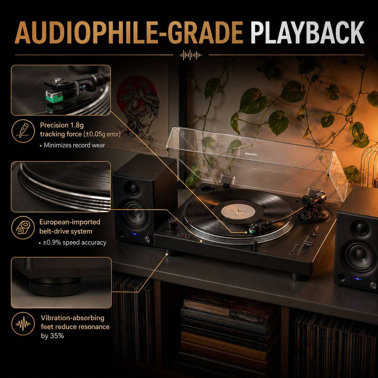 Vinyl Record Player with Bluetooth, Speakers and LED Lighting