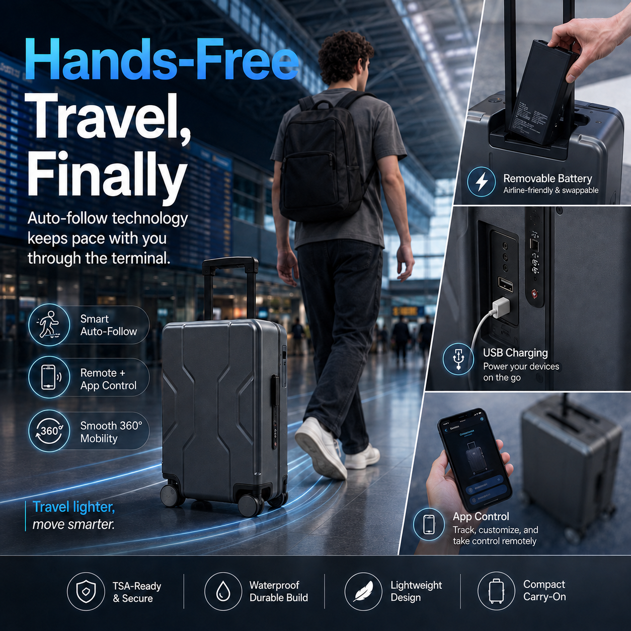 Auto-Follow Smart Suitcase – 33L with Remote & App | Space Suitcases