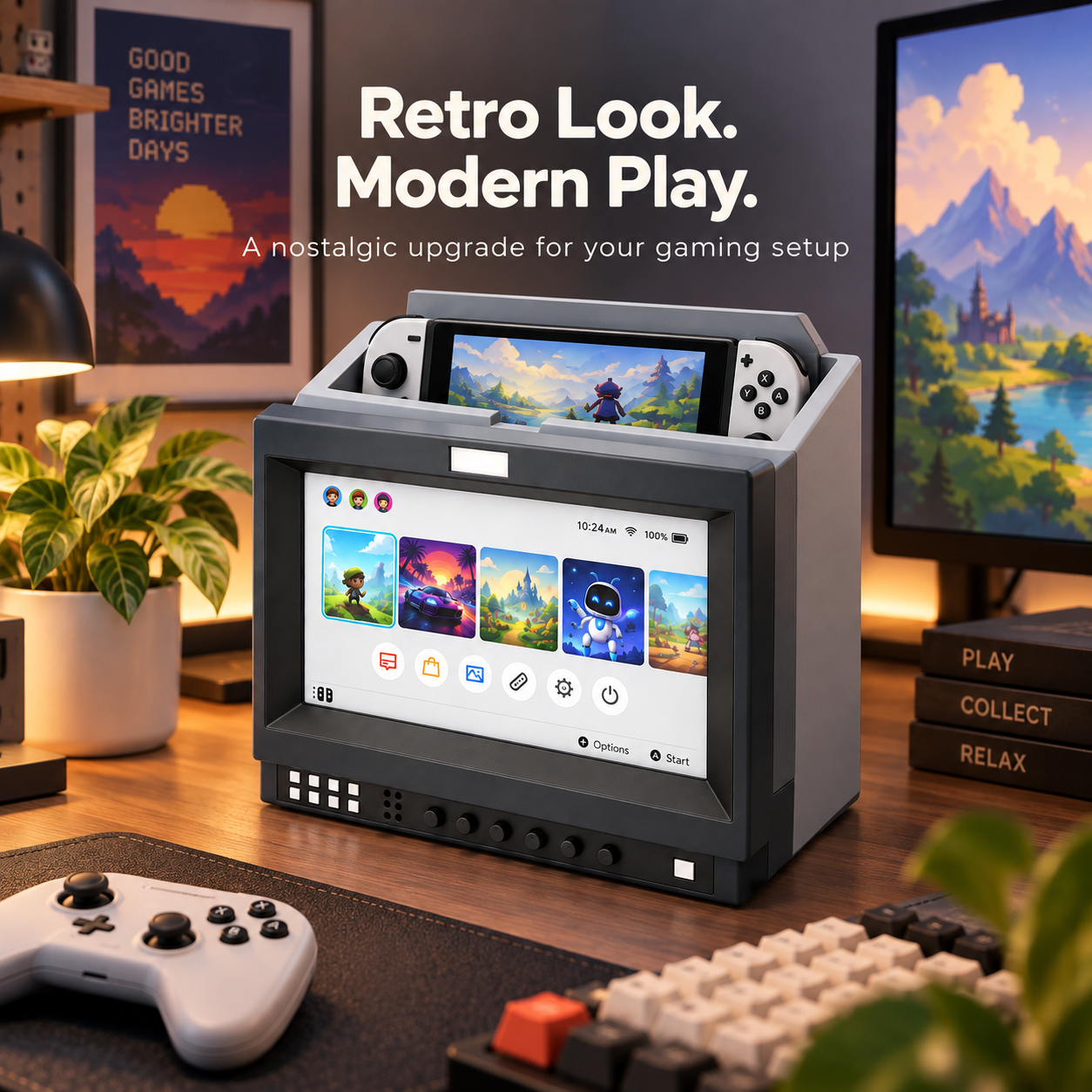 CRT-Style Handheld Console Display Stand