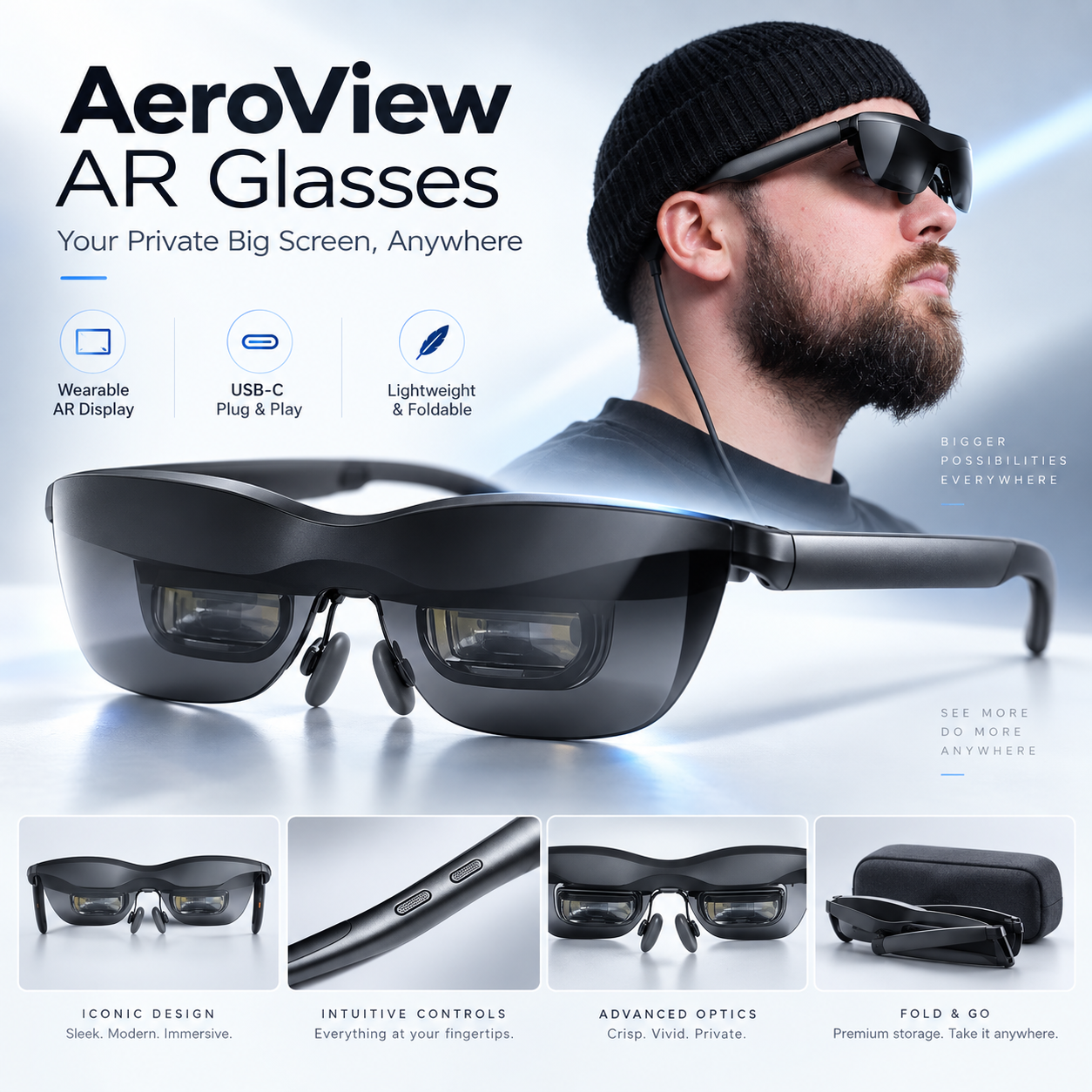VisionPro X1™ XR Display Glasses | 267" Cinematic Screen With Spatial Sound