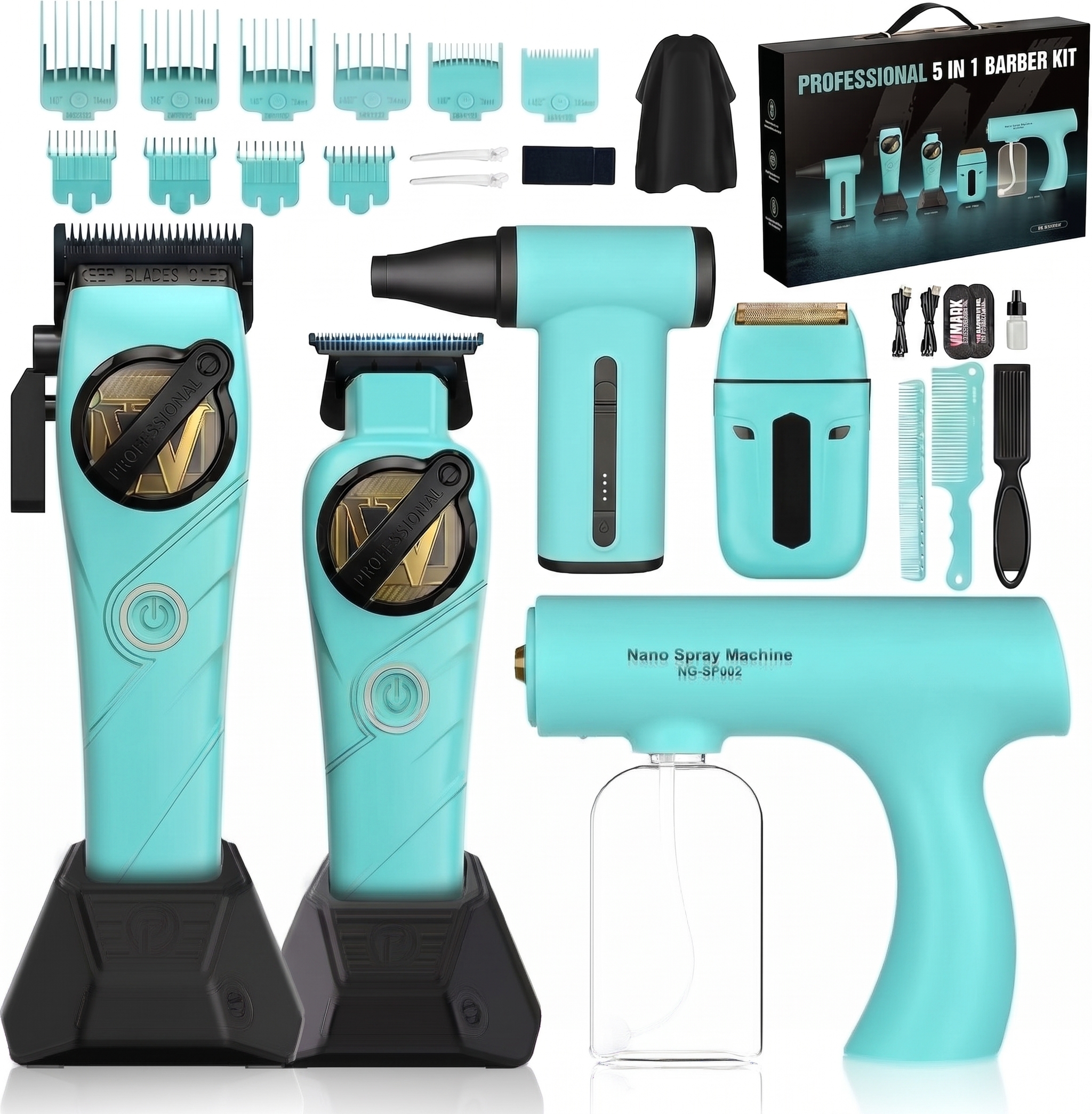 5-in-1 Professional Barber Kit Cordless Hair Clipper and Trimmer Set