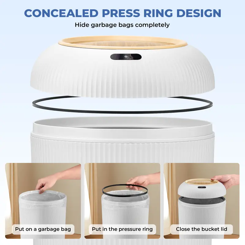 Qcncln Smart Induction Waterproof Trash Can for Bathroom, Bedroom, Office Nordic Style, Household Items Saving Space Motion Sensor Multifunctional Home Goods Environmentally Friendly Automatic summerwins