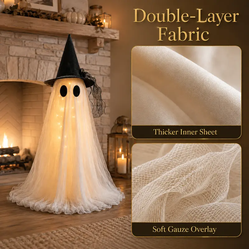 2-Pack Spooky Halloween Indoor Ghost Decor Kit - Home Supplies with Upgraded Fabric, Timer Remote Control, Ideal for Indoor Table, Cabinet, Fireplace