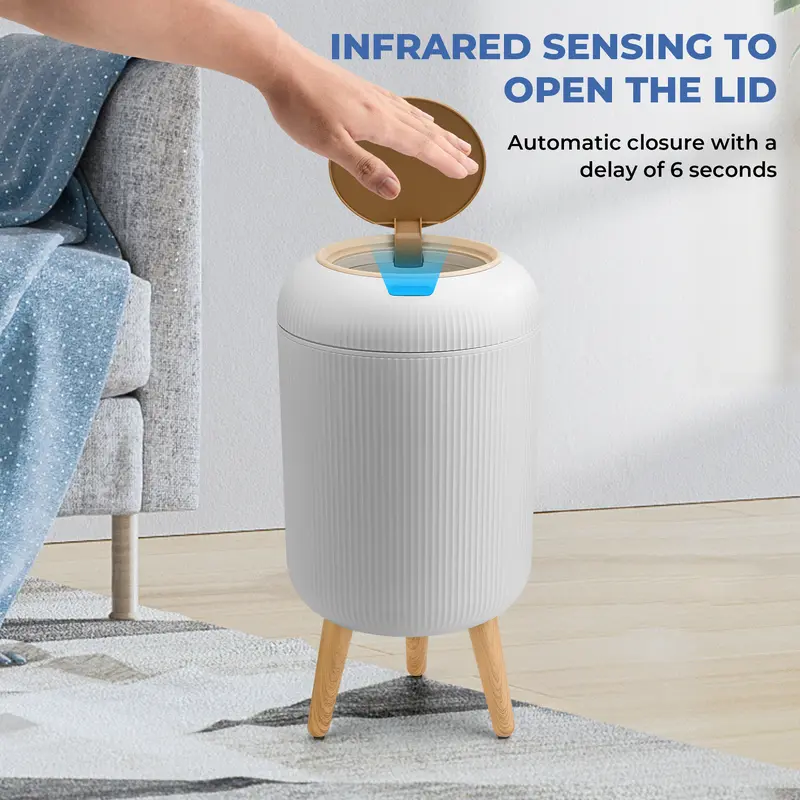 Qcncln Smart Induction Waterproof Trash Can for Bathroom, Bedroom, Office Nordic Style, Household Items Saving Space Motion Sensor Multifunctional Home Goods Environmentally Friendly Automatic summerwins