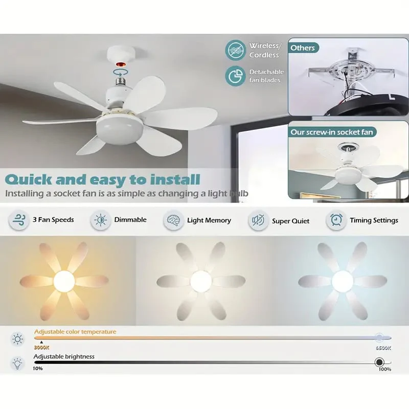 🏆LAST DAY SALE 30% OFF🔥Smart LED Ceiling Fan Light – 20.5” Ultra-Quiet with Remote 🎯 | E27 + FREE B22 Adapter 🔌 | For Bedroom 😴, Kitchen 👩‍🍳 & Garage 🛠️ – UK Ready! 🇬🇧