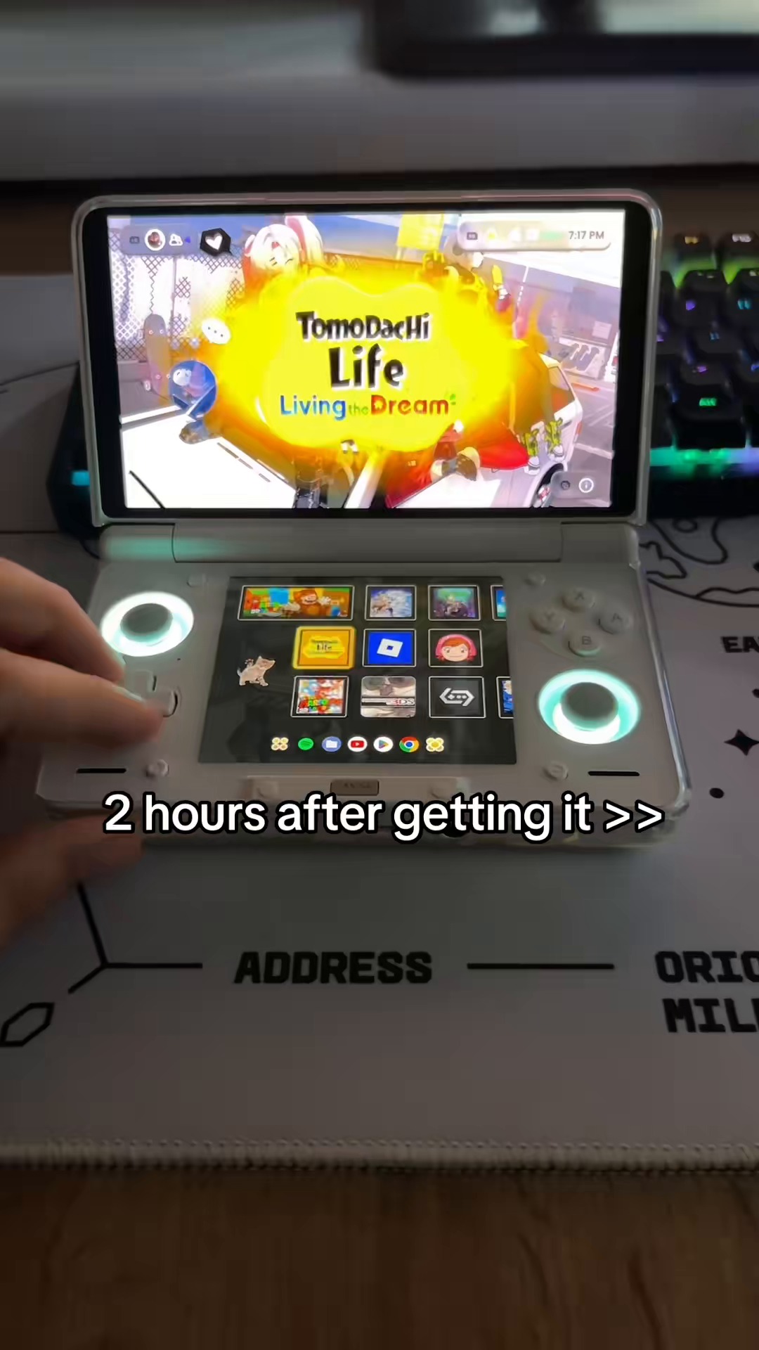 Portable gaming setup on a desk