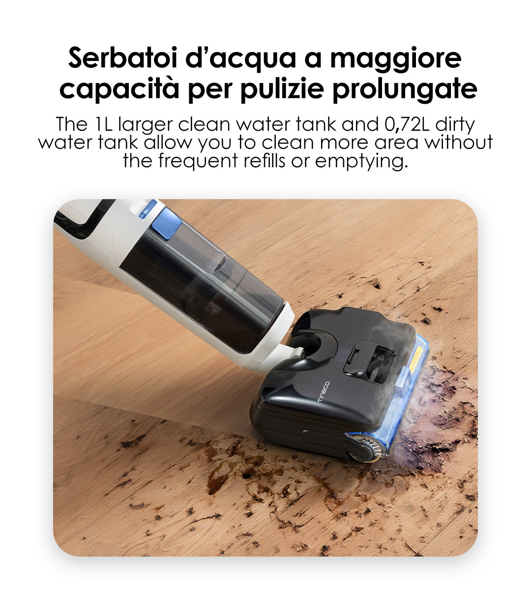 Il faretto a LED integrato illumina le zone buie sotto mobili, divani o scaffali, dove solitamente si nascondono sporco e polvere. In questo modo non viene trascurato alcun punto e la pulizia risulta pi&ugrave; accurata che mai.