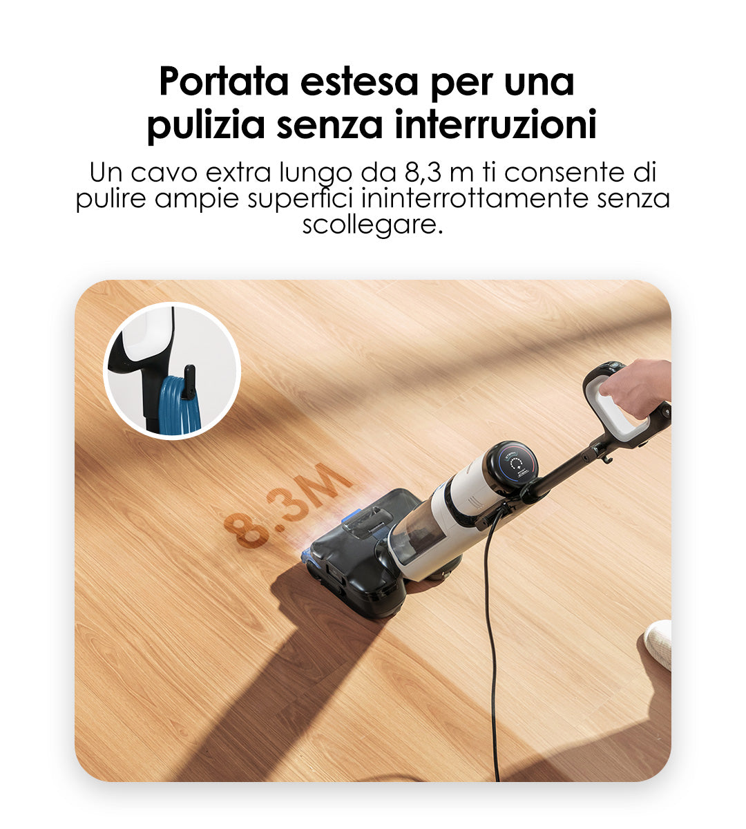 Il quadro d'insieme mostra come l'aspirapolvere Tineco si integri perfettamente nella vita quotidiana: che si tratti di pavimenti duri, tappeti o superfici delicate, si adatta in modo flessibile a ogni esigenza e convince per il comfort e la perfezione in ogni dettaglio.
