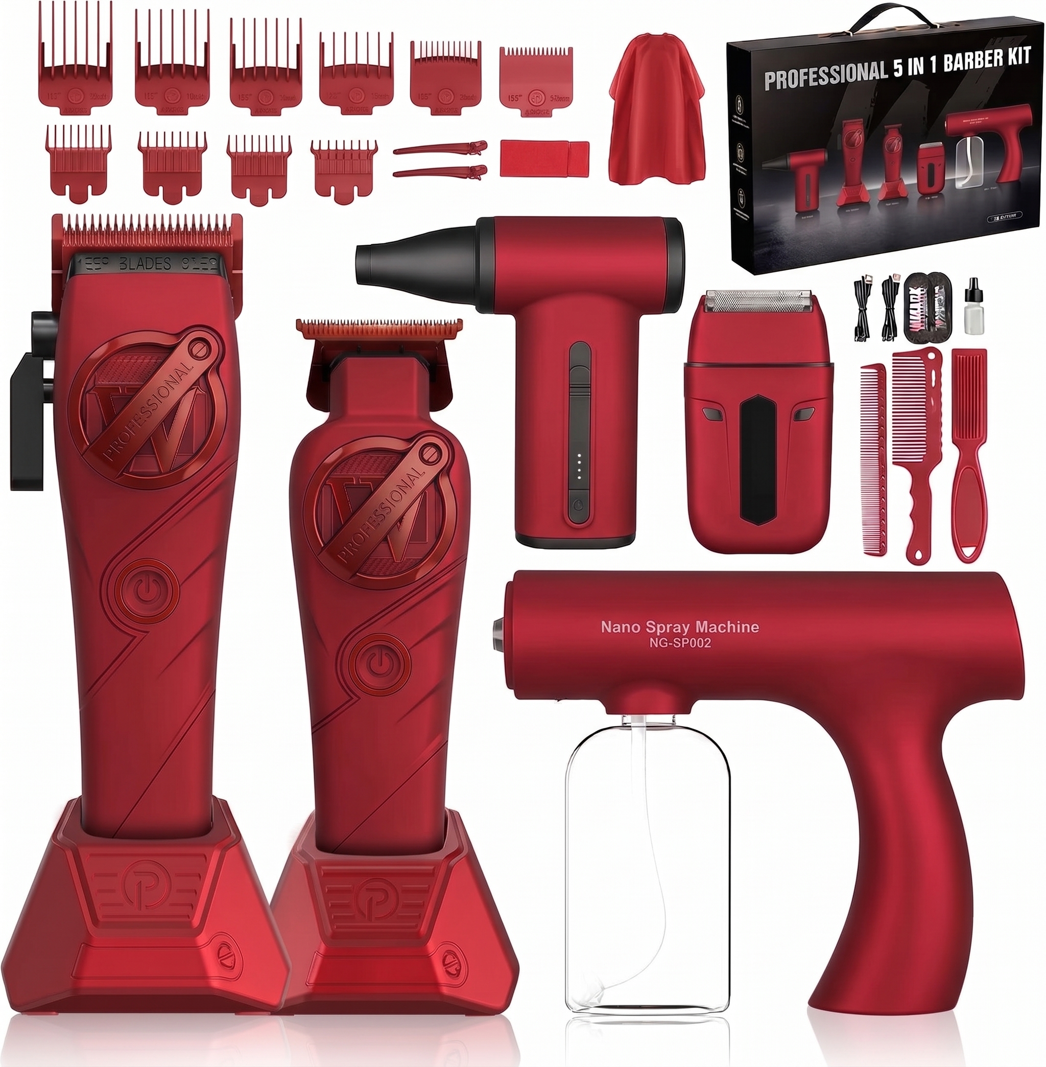 5-in-1 Professional Barber Kit Cordless Hair Clipper and Trimmer Set