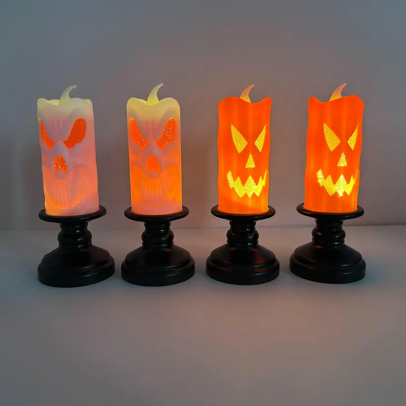 Halloween Flameless LED Decorative Candle Lights Spooky Pumpkin Bat Skull Designs for Tabletop Indoor Party Haunted House and Holiday Home Decor