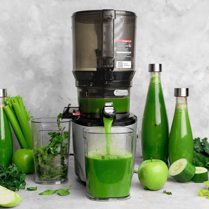 Cold Press Juicer Machine – Self-Feeding for Hands-Free Use – Easy to Clean, Quiet 240W Motor, 100 oz Large Masticating Juicer – Designed for Silky Juice with Low Pulp – Silver
