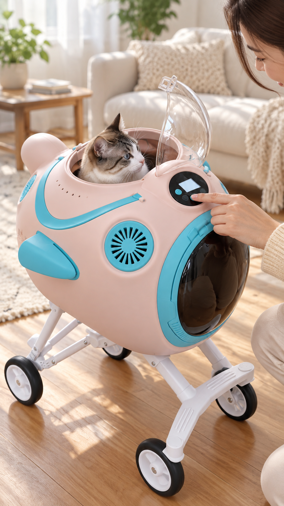 Integrated airflow control on capsule pet stroller