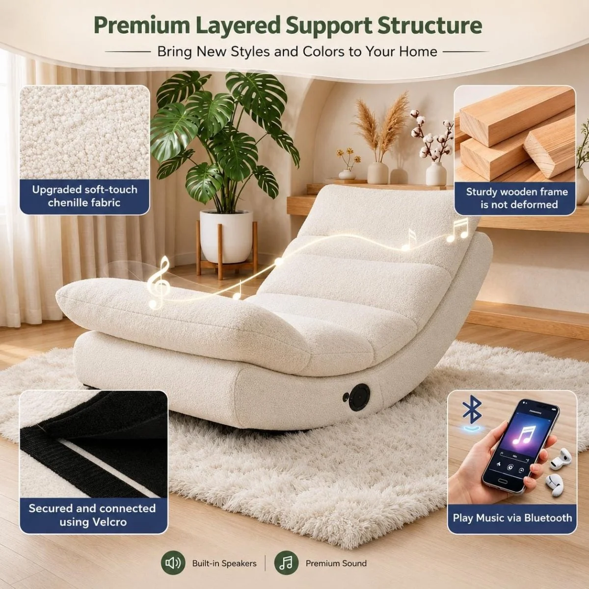 CozyArc U-Shaped Lounge Chair with Bluetooth Speaker & Gentle Heating