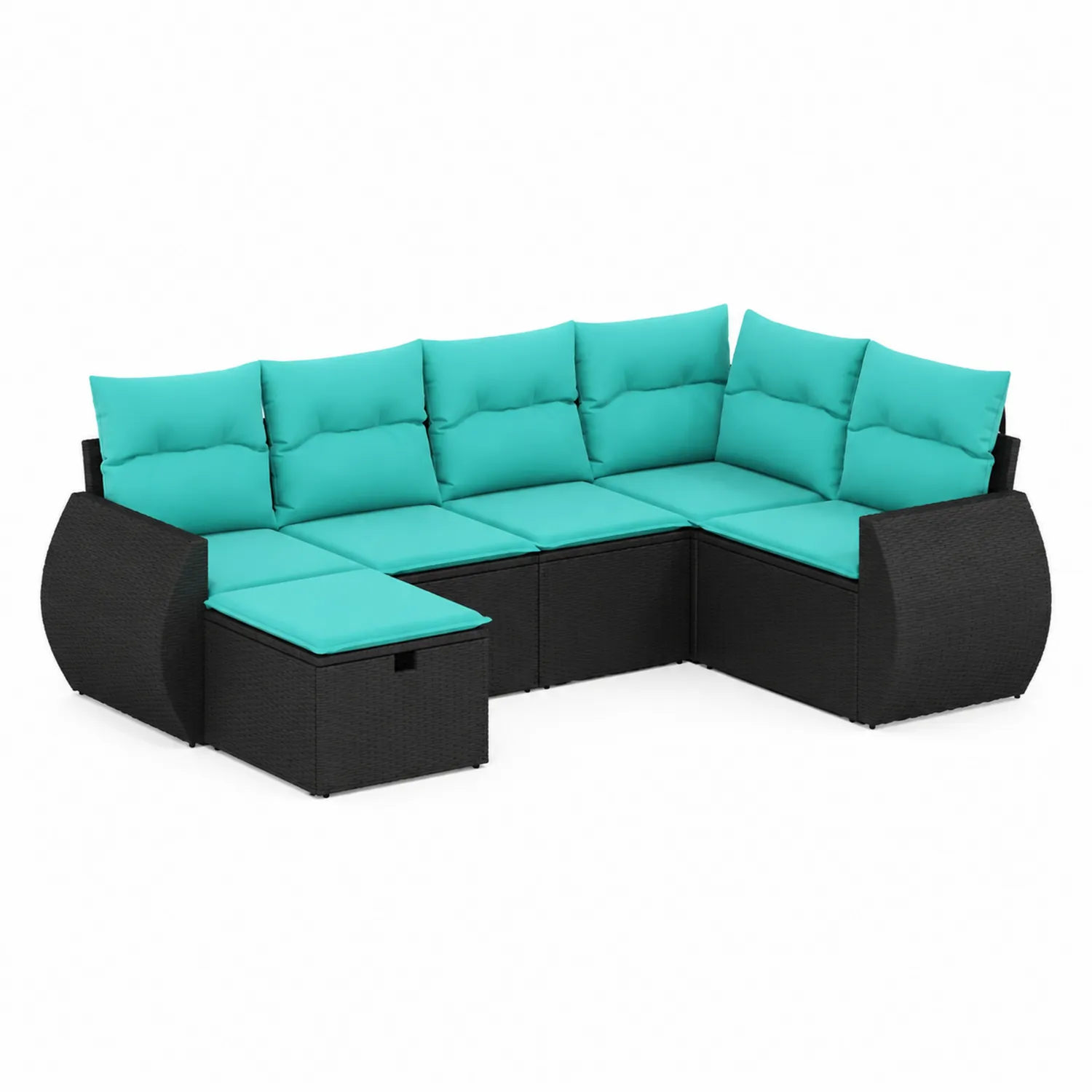 Ecksofa-Set aus Polyrattan mit Kissen, Schwarz/Türkis-Dorviorae
