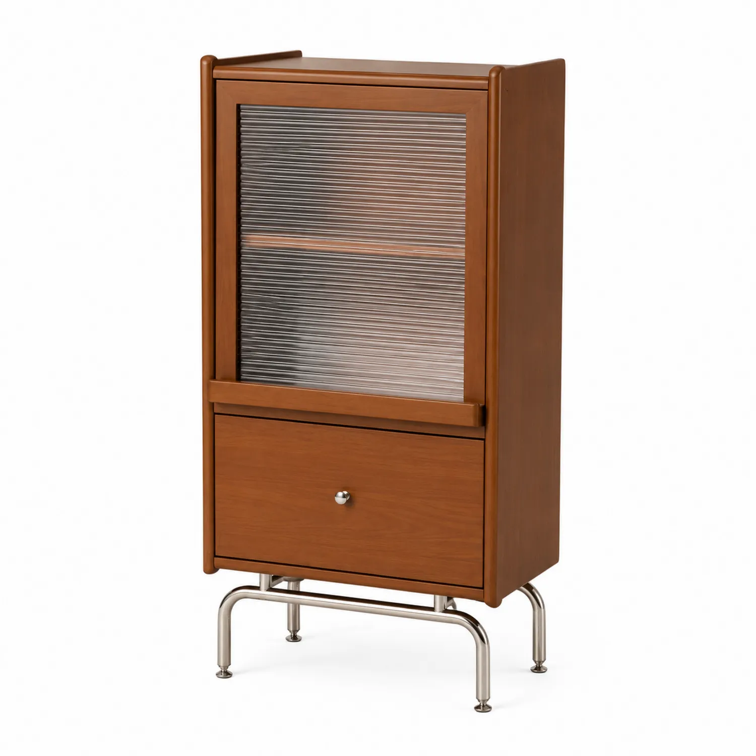 Buffetschrank Holz mit Glas und Metallbeinen 120x60x40cm Braun-Dorviorae