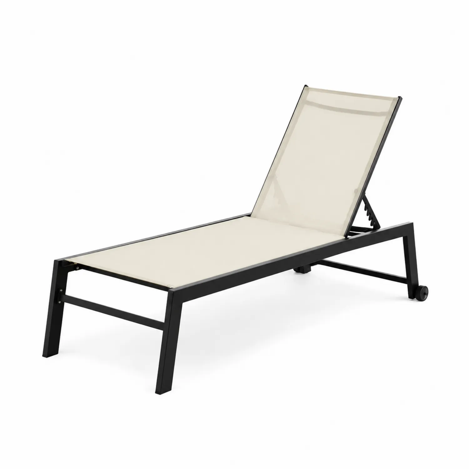 Aluminium Sonnenliege mit Textilgewebe in Creme und Schwarz, 200x65x35 cm-Dorviorae