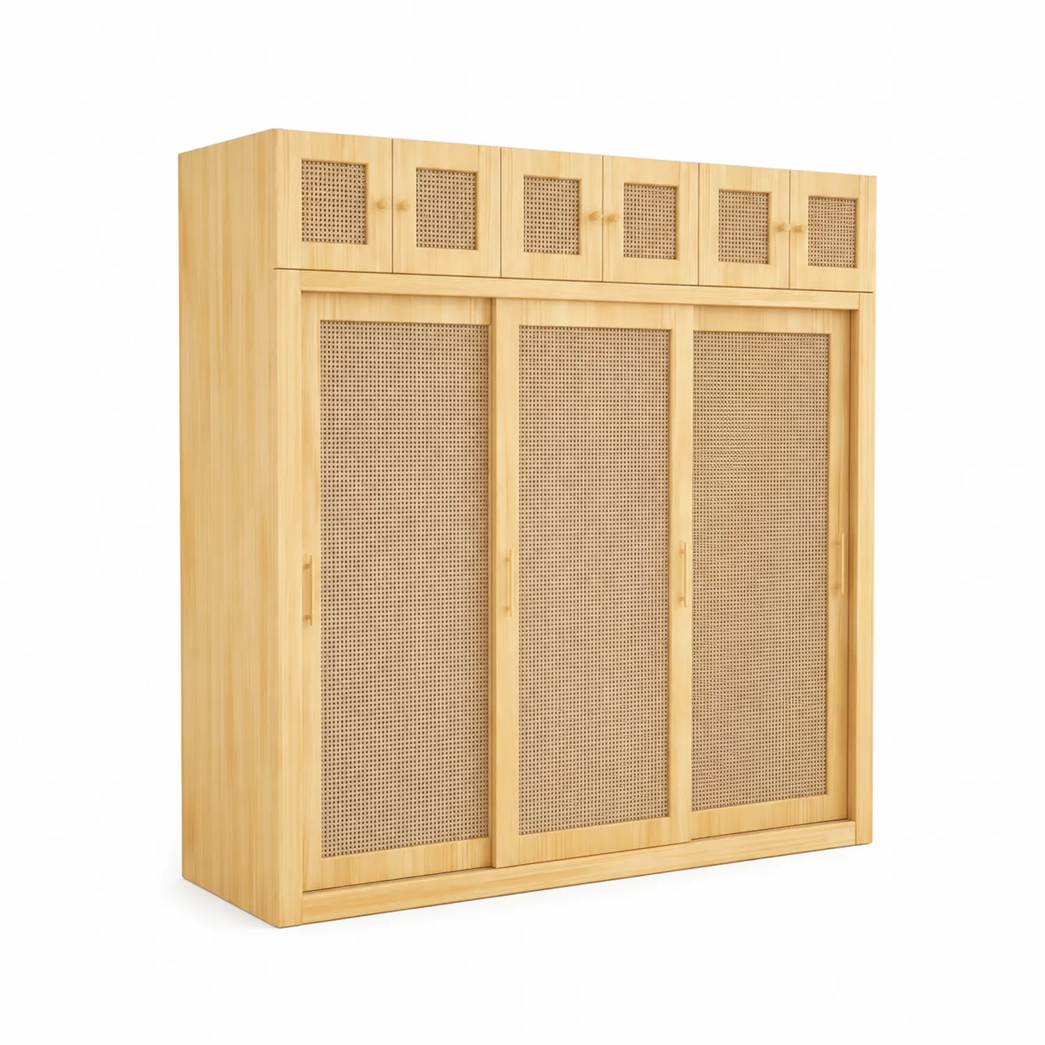 Holzschrank mit Schiebetüren und Rattangeflecht, 200x60x220 cm, Natur-Dorviorae