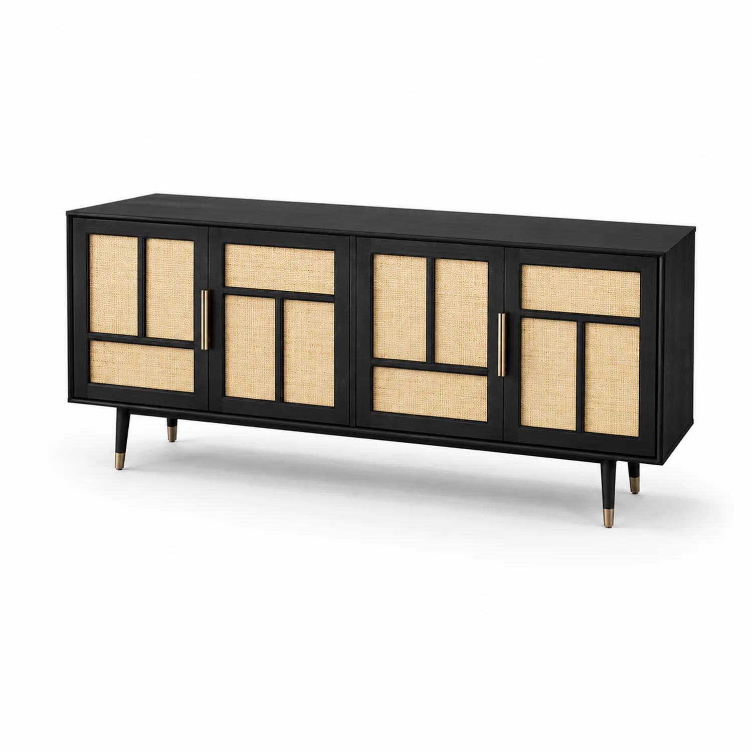 Sideboard Holz mit Rattan Schwarz/Natur-Dorviorae