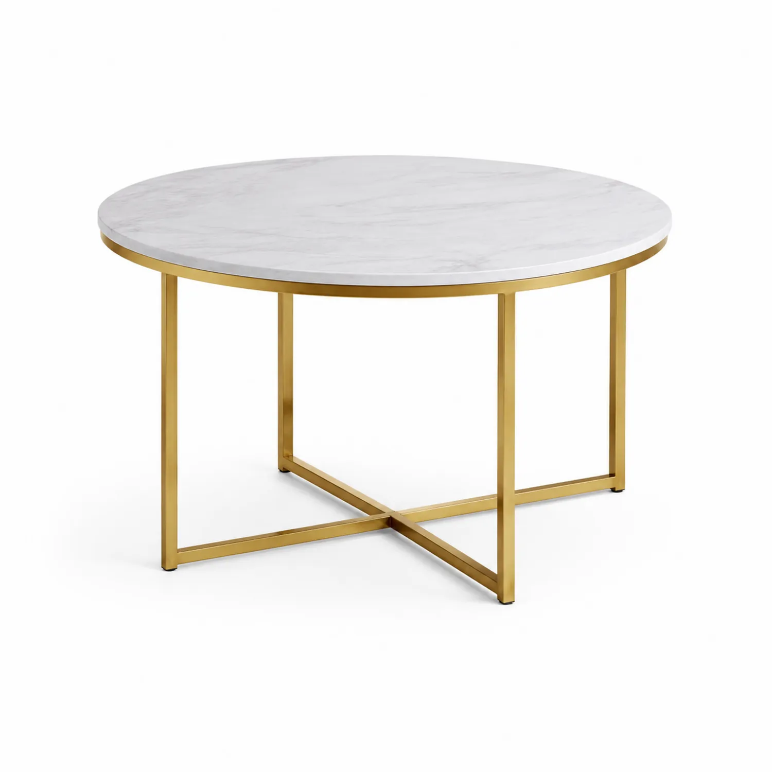 Runder Couchtisch aus Marmor und Metall, Ø80 cm, Weiß/Gold-Dorviorae
