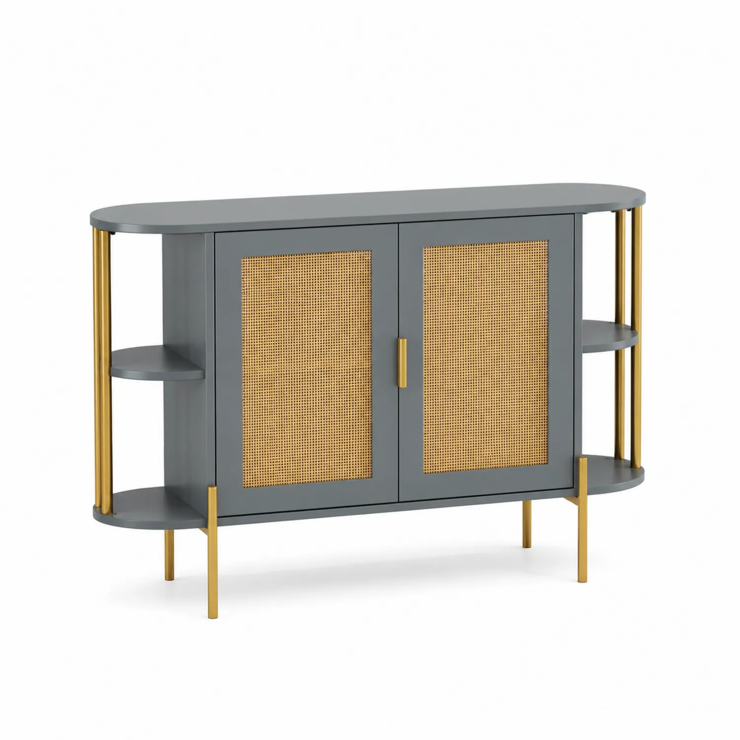 Aufbewahrungsschrank mit Rattangeflecht und Metallbeinen Grau 100x40x75cm-Dorviorae