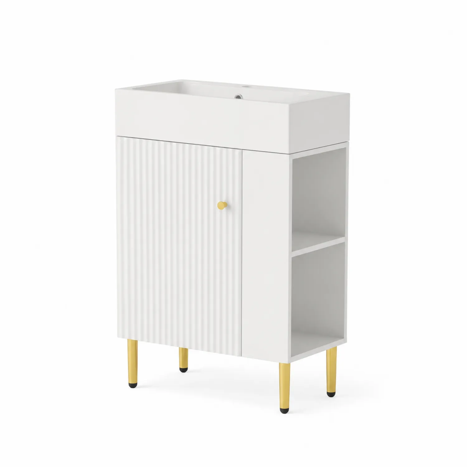 Waschtisch mit Unterschrank MDF Keramik Weiß/Gold-Dorviorae