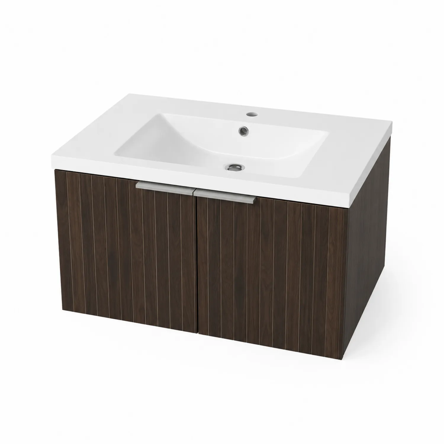 Waschtisch-Set mit Holz und Keramik 80 cm Weiß Dunkelbraun-Dorviorae