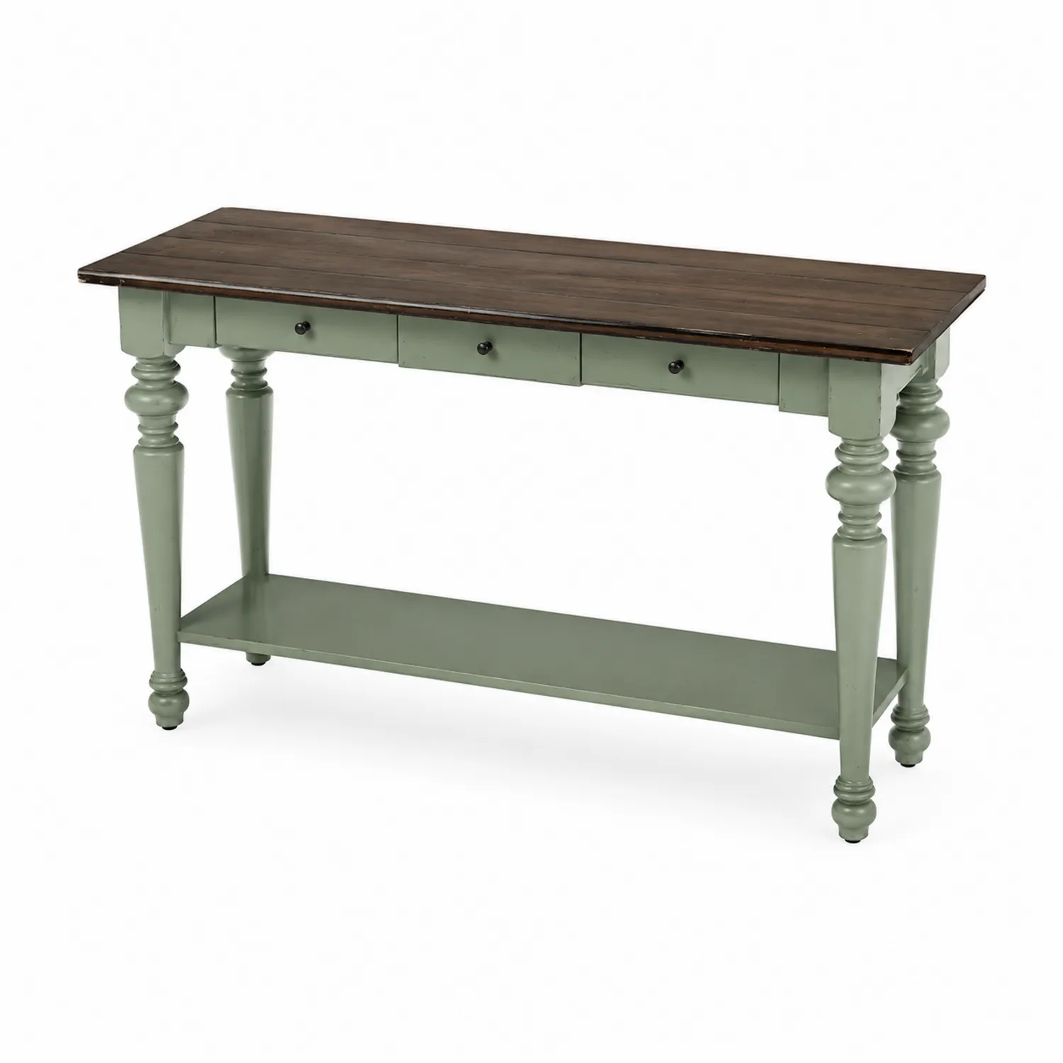 Konsolentisch Massivholz mit Regal Grün/Braun-Dorviorae