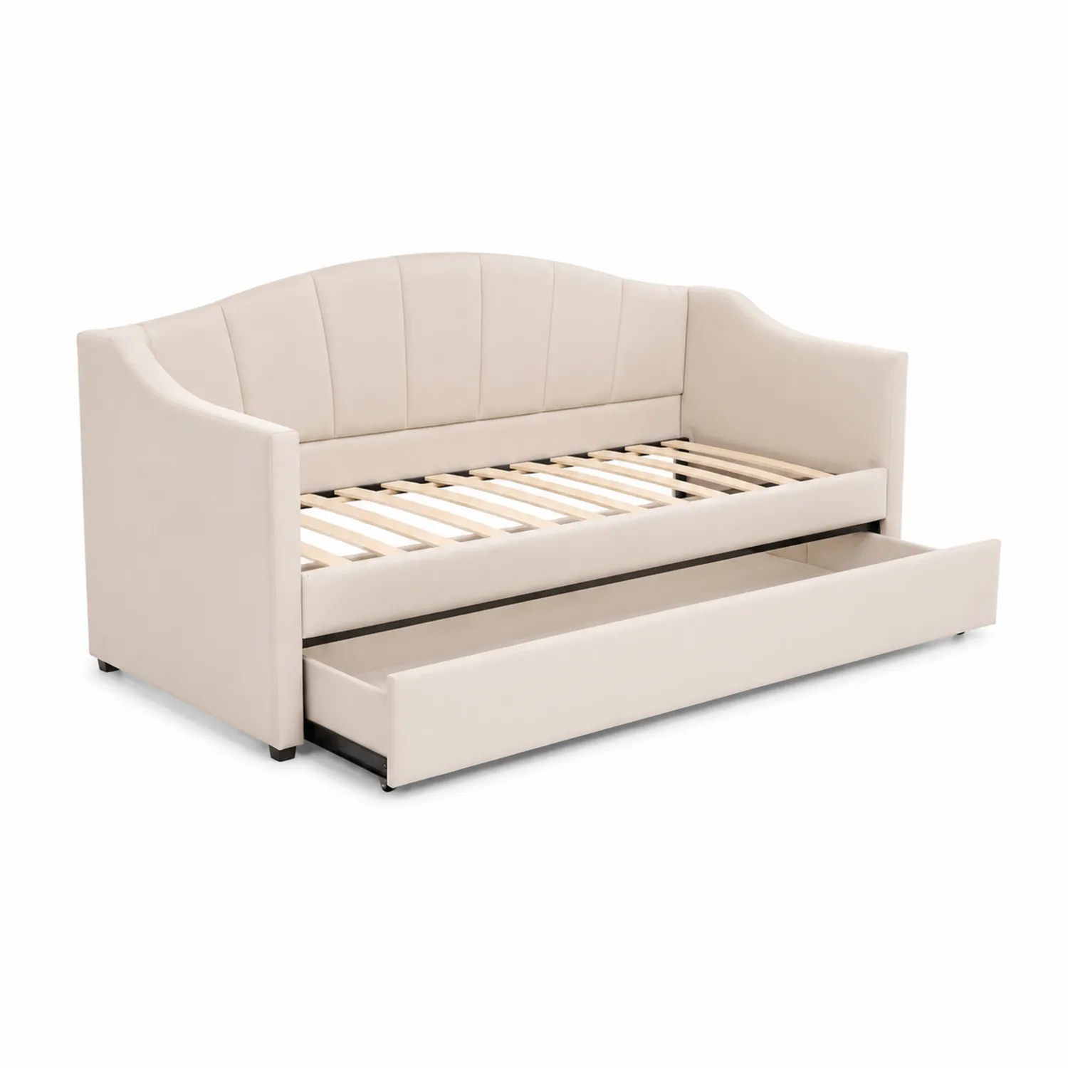 Polsterbett mit Holzgestell und PU-Schaumstoff, Beige, 200x90 cm-Dorviorae