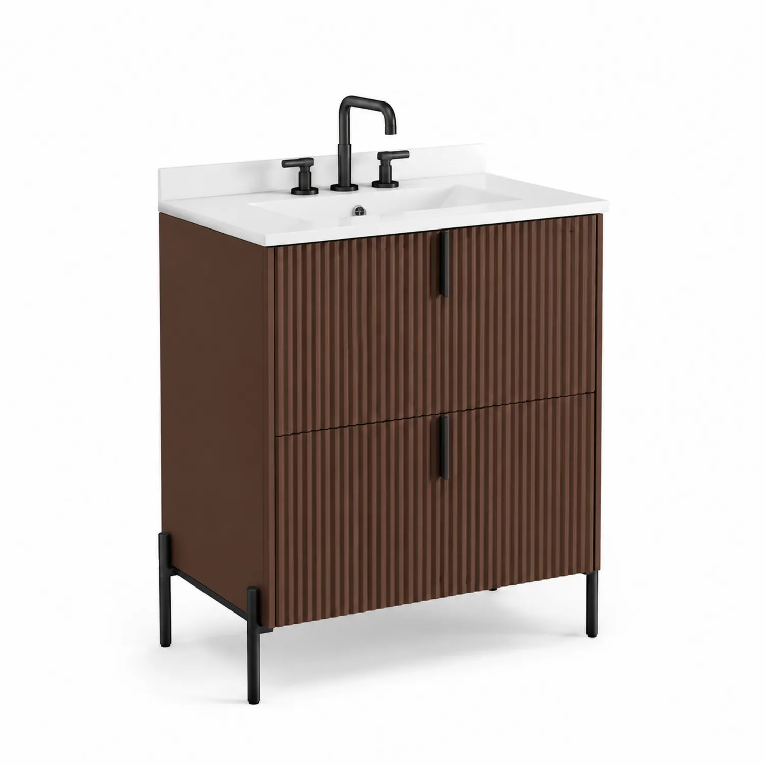 Holz-Waschtisch mit Rechteckigem Keramikbecken Braun-Dorviorae