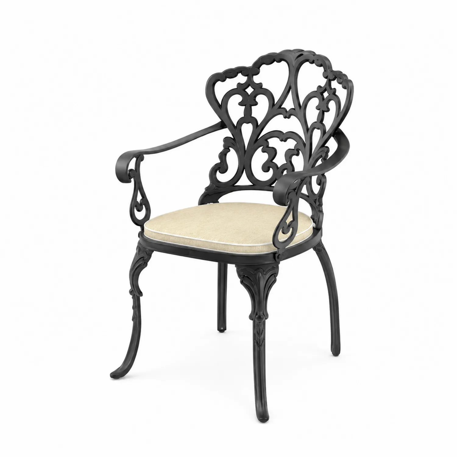 Gartenstuhl aus Aluminium mit Armlehnen, Schwarz und Beige-Dorviorae