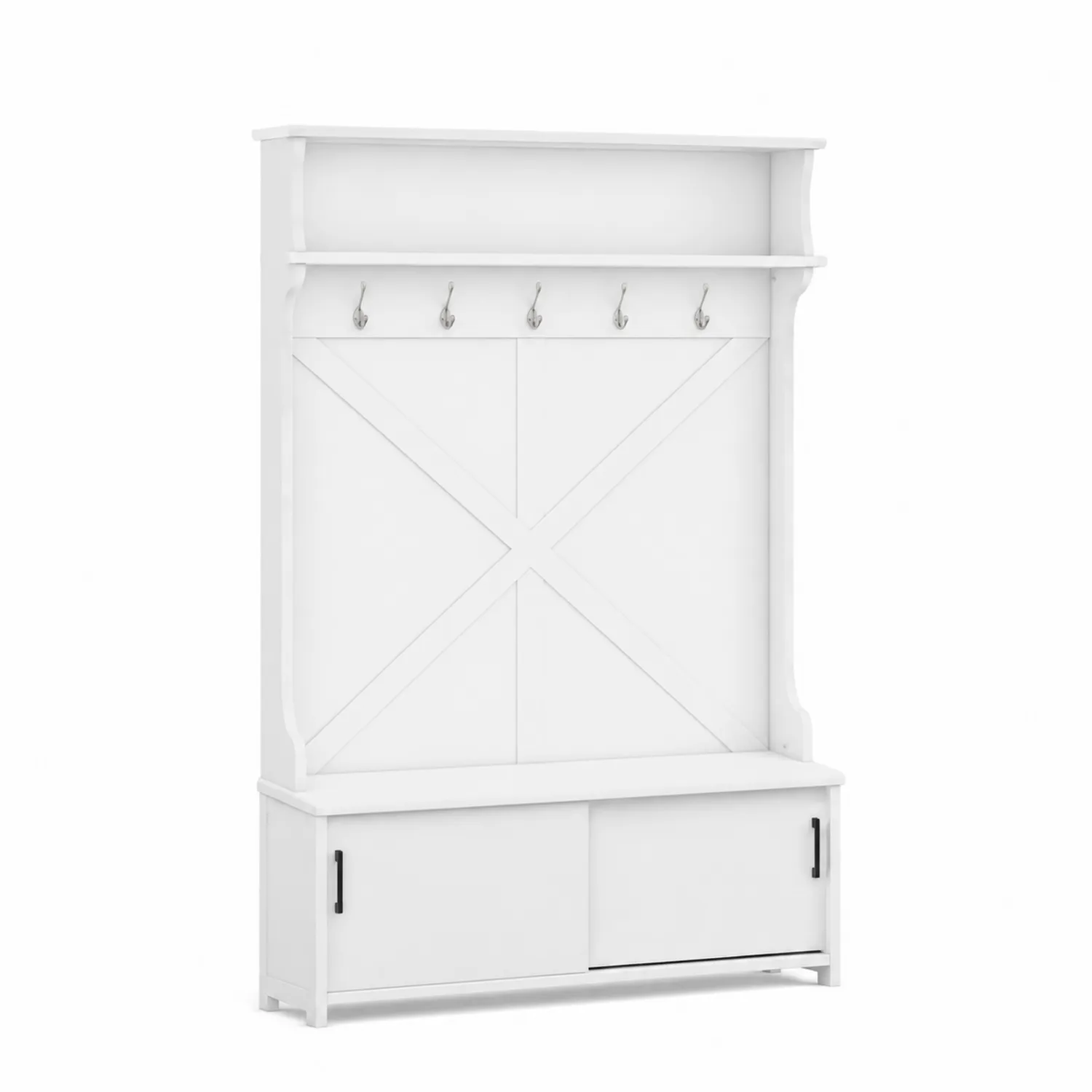 Garderoben-Set MDF Weiß mit Haken und Schiebetüren-Dorviorae